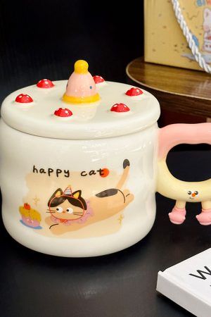 Chic Ceramic Water Cup - Cute Birthday Cake Design Coffee Mug Gift for Trendy Girls, Perfect Souvenir for Special Occasions