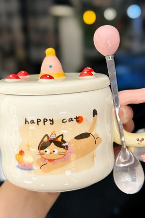 Chic Ceramic Water Cup - Cute Birthday Cake Design Coffee Mug Gift for Trendy Girls, Perfect Souvenir for Special Occasions