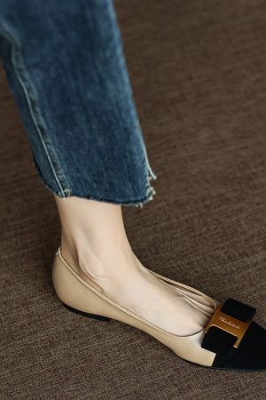Chic Italian Color-Block Square-Toe Flats - Women's Shallow Mouth Shoes in Chanel Style, Perfect for Everyday Wear