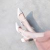 Chic Korean Style Genuine Leather Mid-Heel Sandals for Bridesmaids - Chunky Heel, Pointed Toe, Slimming Design for Spring/Summer