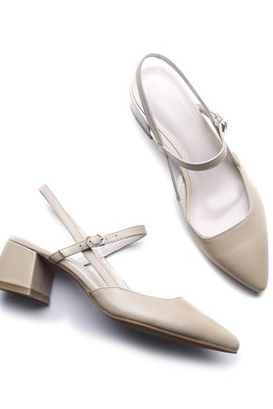 Chic Korean Style Genuine Leather Mid-Heel Sandals for Bridesmaids - Chunky Heel, Pointed Toe, Slimming Design for Spring/Summer