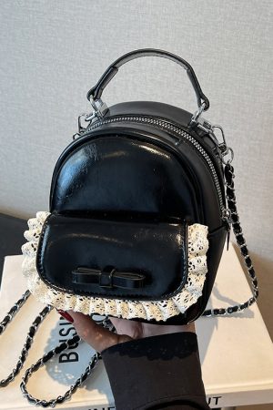Chic Mini Cute Backpack Shoulder Bag for Women with Stylish Chain Detail and Elegant Lace Trim