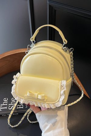 Chic Mini Cute Backpack Shoulder Bag for Women with Stylish Chain Detail and Elegant Lace Trim