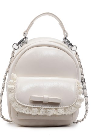 Chic Mini Cute Backpack Shoulder Bag for Women with Stylish Chain Detail and Elegant Lace Trim