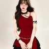 Chic Red Off-Shoulder Top for Women - Summer Y2K Slim-Fit Sleeveless T-Shirt, Waist-Cinching Concert Outfit