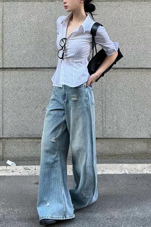 Chic Retro Hong Kong Style Color-Blocked Striped Short Sleeve Shirt for Women - Waist-Cinching Slim Fit Summer Top