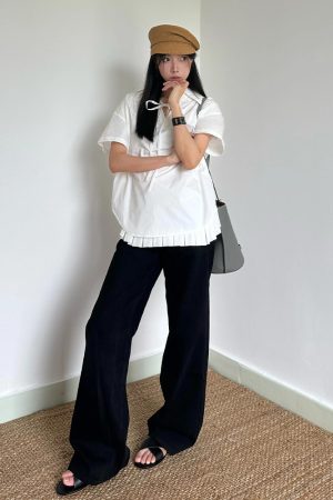 Chic Retro Hong Kong Style V-Neck Tie Design Short Sleeve Top for Women - Loose Casual White Summer Shirt