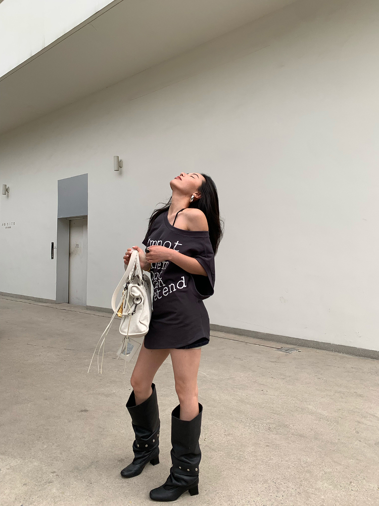 Chic Slanted Shoulder T-Shirt Dress in Deep Gray - Versatile 2-in-1 Style for Effortless Y2K Fashion Chic Slanted Shoulder T-Shirt Dress in Deep Gray - Versatile 2-in-1 Style for Effortless Y2K Fashion