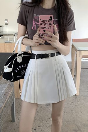 Chic White Plus Size High-Waisted Pleated Half Skirt for Women, Summer A-Line College Style Short Skirt