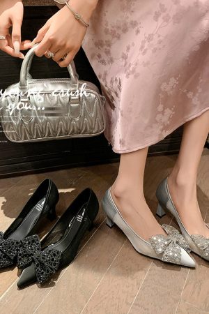 Chic Women's Pointed-Toe Bow Detail High Heels - Versatile French Fashion Style Shallow Mouth Shoes