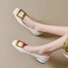 Chic Women's Slip-On Low-Heeled Shoes with Square Buckle - French British Style Versatile Design for Effortless Fashion