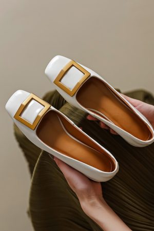 Chic Women's Slip-On Low-Heeled Shoes with Square Buckle - French British Style Versatile Design for Effortless Fashion