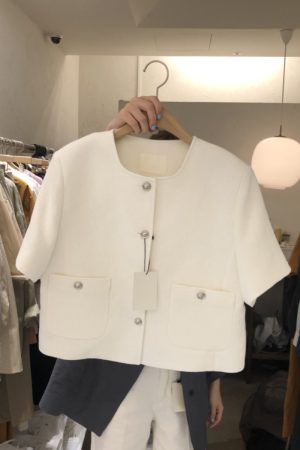 Chic Women's Suit Jacket in Small Fragrant Style - Summer 2025 White Design, Trendy Korean Style Blazer