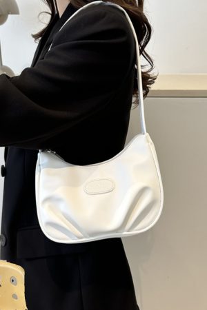 Chic Women's White Baguette Shoulder Bag - Versatile French Style Underarm Bag for Summer 2025
