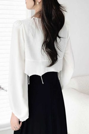 Chiffon Sun Protection Shawl Top for Women, Lantern Sleeves, Beaded Tassel, Versatile Slimming Outerwear for Spring & Summer