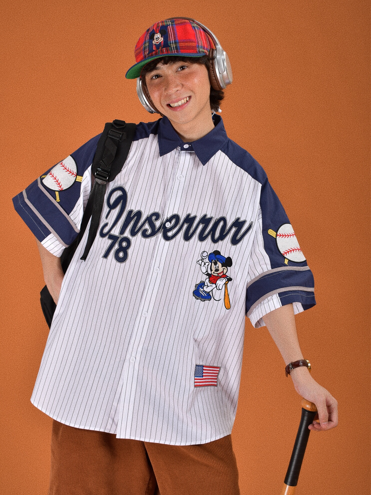 Childlike Striped Cartoon Embroidered Short Sleeve Shirt - Loose Fit Retro American Sports Style Childlike Striped Cartoon Embroidered Short Sleeve Shirt - Loose Fit Retro American Sports Style