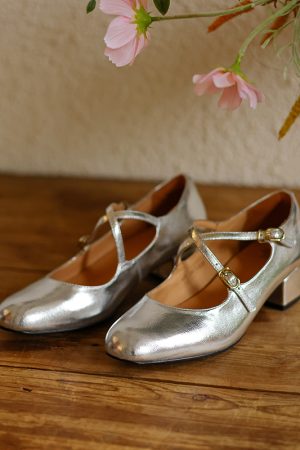 Chinese Style Genuine Leather Cross Strap Mid-Heel Mary Jane Shoes for Women - Elegant Spring Fashion Footwear