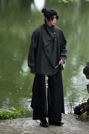Chinese-Style Layered Retro Trousers for Men and Women - Loose Draped Long Pants for a High-End National Look