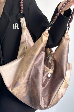 Chinese-Style Printed Dumpling Bag for Women, Versatile Large-Capacity Tote with Wooden Bead Shoulder Strap, National Style Fashion