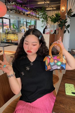 Chinese-Style Retro Short Sleeve T-Shirt for Women, Plus Size Polo Top, Spring Summer National Design, Vintage Aesthetic