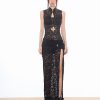 Chinese Style Sheer Lace High-Slit Dress â€“ Sexy Long Skirt for Women, Elegant Evening Wear, Perfect for Y2K and Modern Fashion Trends