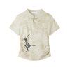 Chinese Style Tie-Dye Short Sleeve T-Shirt for Women, Summer Embroidery Pleated Waist Top, Boho National Wind Fashion