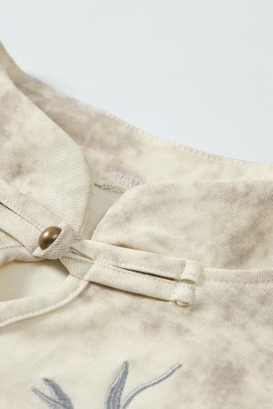 Chinese Style Tie-Dye Women's Short Sleeve T-Shirt with Frog Buttons - Unique Summer Top for Y2K and Korean Fashion