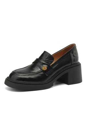 Chunky Heel Black Loafers for Women - Summer 2025 Small Leather Shoes with Camellia Design - Trendy and Stylish