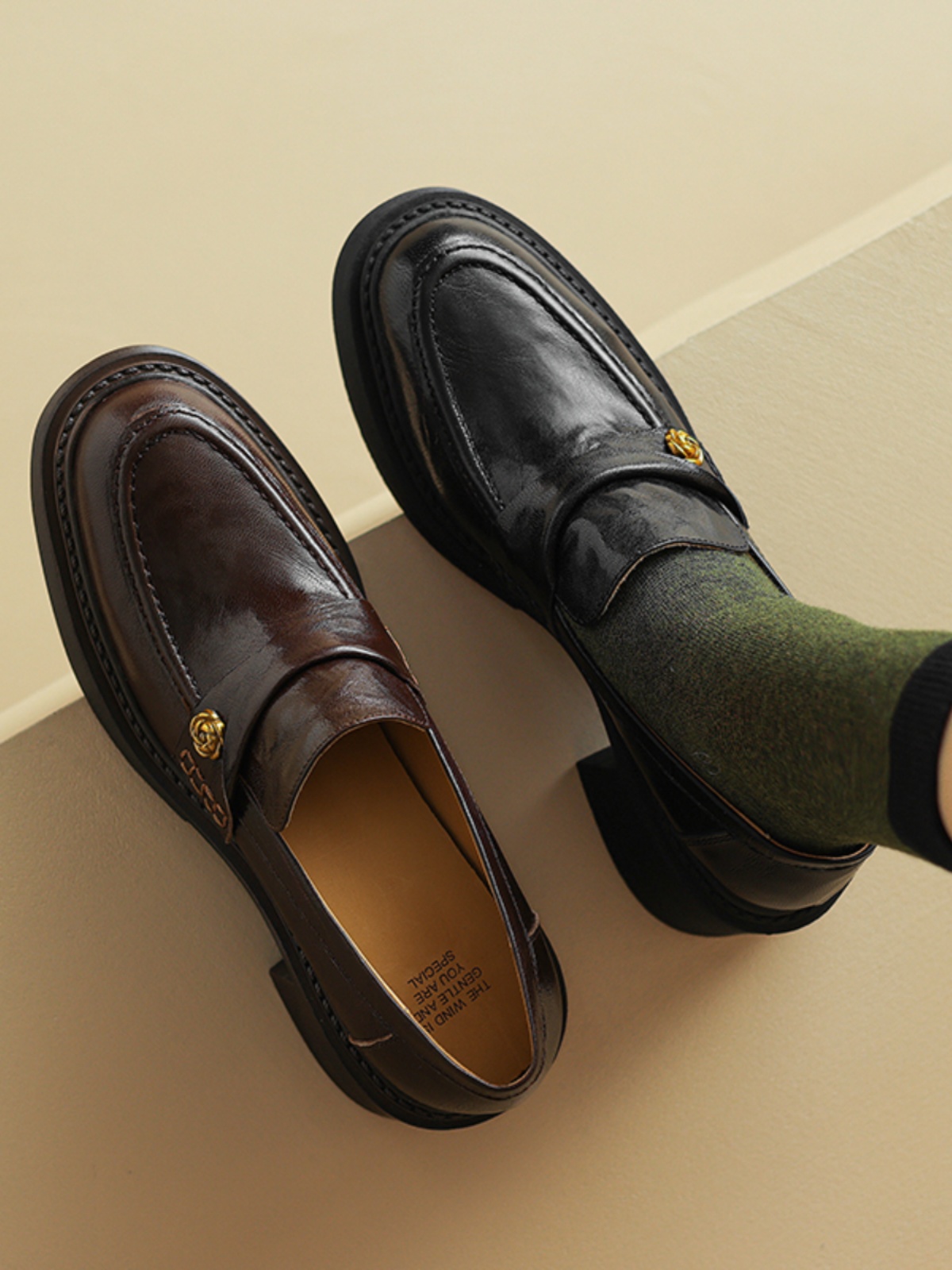 Chunky Heel Black Loafers for Women - Summer 2025 Small Leather Shoes with Camellia Design - Trendy and Stylish Chunky Heel Black Loafers for Women - Summer 2025 Small Leather Shoes with Camellia Design - Trendy and Stylish