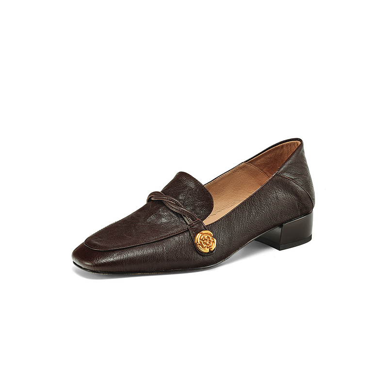 Chunky Heel Camellia Loafers for Women - Small Sheepskin Summer Shoes with Square Toe - Trendy Mid-Heel Footwear Size 41 Chunky Heel Camellia Loafers for Women - Small Sheepskin Summer Shoes with Square Toe - Trendy Mid-Heel Footwear Size 41