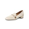 Chunky Heel Camellia Loafers for Women - Small Sheepskin Summer Shoes with Square Toe - Trendy Mid-Heel Footwear Size 41