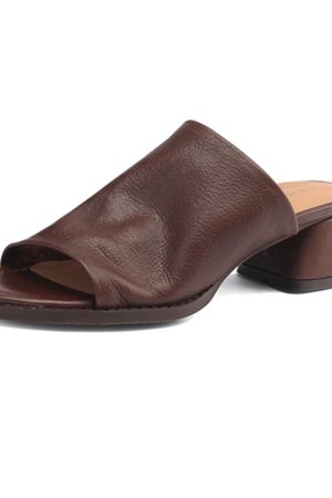 Chunky Heel Half Mules Sandals for Summer - Pure Leather One-Strap Cool Mules - Stylish Italian Summer Footwear