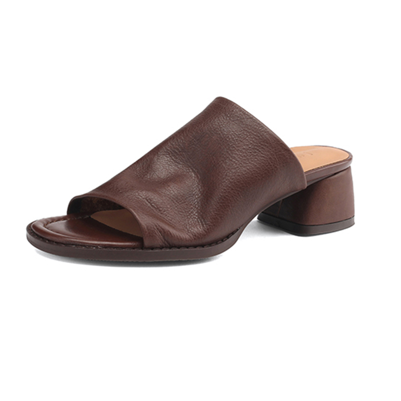 Chunky Heel Half Mules Sandals for Summer - Pure Leather One-Strap Cool Mules - Stylish Italian Summer Footwear Chunky Heel Half Mules Sandals for Summer - Pure Leather One-Strap Cool Mules - Stylish Italian Summer Footwear