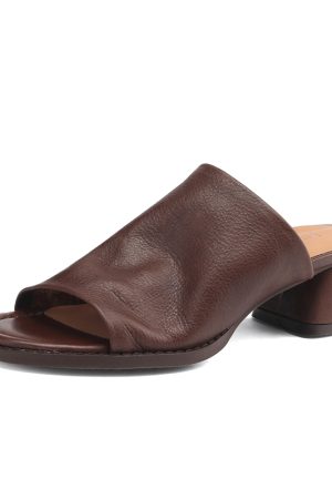 Chunky Heel Half Mules Sandals for Summer - Pure Leather One-Strap Cool Mules - Stylish Italian Summer Footwear