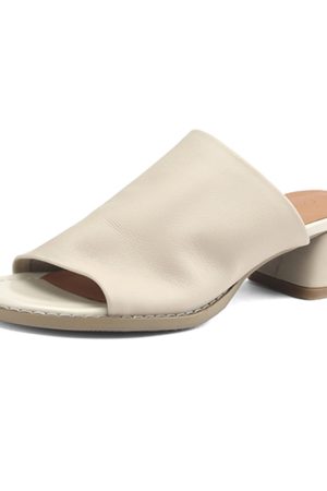 Chunky Heel Half Mules Sandals for Summer - Pure Leather One-Strap Cool Mules - Stylish Italian Summer Footwear
