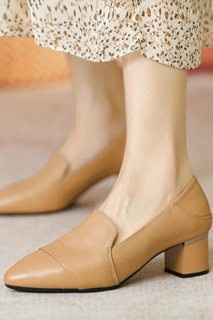 Chunky Heel Italian-Style Genuine Leather Soft Sole Shoes for Spring and Autumn - Comfortable French Fashion Footwear