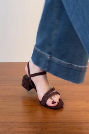 Chunky Heel Open-Toe One-Strap Sandals for Women - Summer 2025 Mid-Heel Sheepskin Footwear in Plus Sizes - Trendy Summer Style