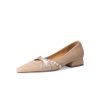 Chunky Heel Pearl Pointed Toe Women's Evening Shoes in Genuine Leather & Sheepskin Suede - Chic French Style