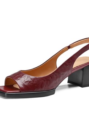 Chunky Heel Peep Toe Sandals for Women - Simple Square Toe, Back Strap, High Heel, 2025 Summer Style in Layered Cowhide