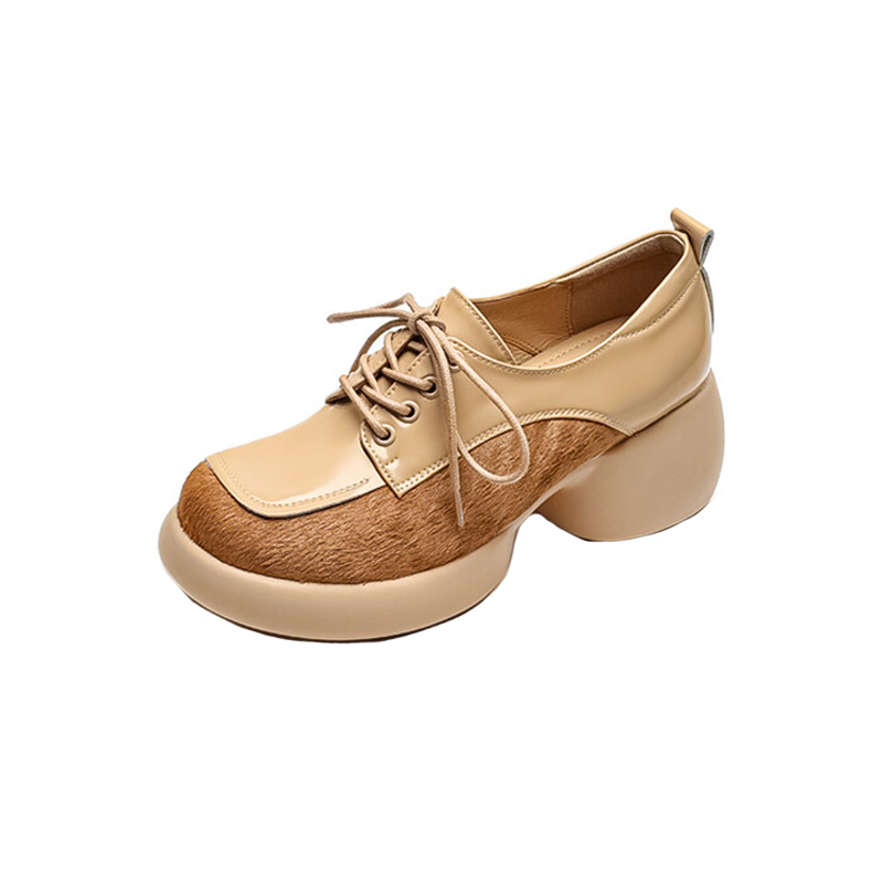 Chunky Heel Women's Italian-Style Genuine Leather Round Shoes - Comfortable Thick-Soled Soft Sole 6.5 cm Height Chunky Heel Women's Italian-Style Genuine Leather Round Shoes - Comfortable Thick-Soled Soft Sole 6.5 cm Height