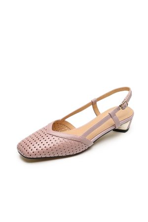 Chunky Heeled Hollow Out Open-Toe Sandals for Women - Summer Genuine Leather Backless Footwear - 3CM Comfort Sole