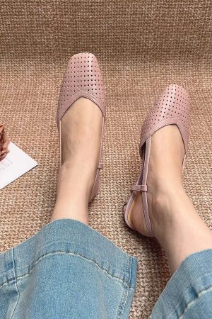 Chunky Heeled Hollow Out Open-Toe Sandals for Women - Summer Genuine Leather Backless Footwear - 3CM Comfort Sole