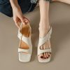 Chunky-Heeled Women's Genuine Leather Retro One-Strap Buckle Open-Toe Square-Toe Shoes - Italian Style Fashion Footwear