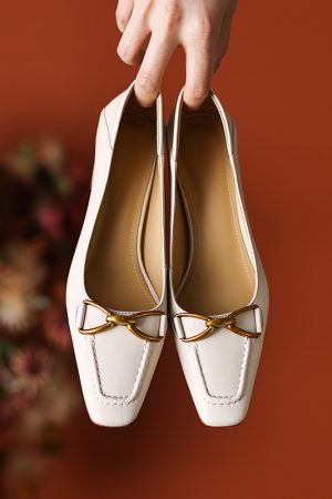 Chunky High Heels for Women - Retro French Literary Style Genuine Leather Two-Way Wear with Metal Buckle