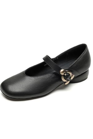 Chunky Mid-Heel Mary Jane Shoes for Women - Sheepskin Round Toe Flats in Forest Green - Spring Summer 2025 Fashion