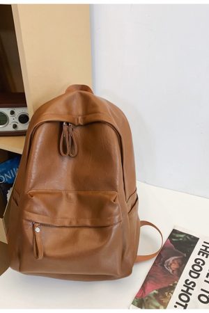 Classic Retro Unisex Soft Leather Backpack - Waterproof Solid Color Laptop Bag for Students and Daily Use