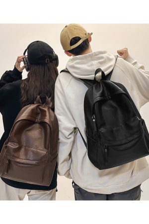 Classic Retro Unisex Soft Leather Backpack - Waterproof Solid Color Laptop Bag for Students and Daily Use