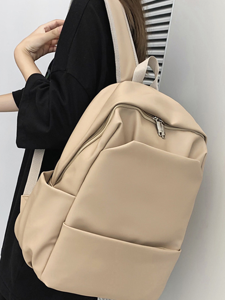 Classic Solid Color Water-Resistant Backpack for Women, High-End Versatile Large-Capacity Student Bag, Trendy Everyday Style Classic Solid Color Water-Resistant Backpack for Women, High-End Versatile Large-Capacity Student Bag, Trendy Everyday Style