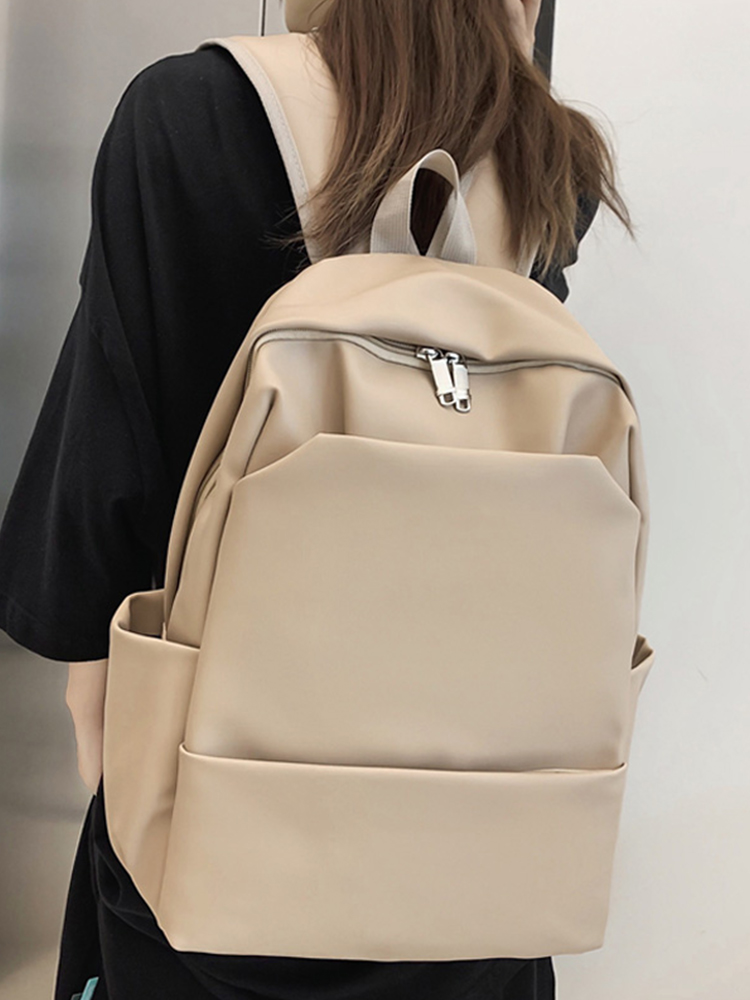 Classic Solid Color Water-Resistant Backpack for Women, High-End Versatile Large-Capacity Student Bag, Trendy Everyday Style Classic Solid Color Water-Resistant Backpack for Women, High-End Versatile Large-Capacity Student Bag, Trendy Everyday Style
