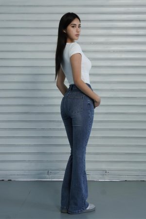 Classic Washed High-Waisted Flared Jeans for Women - Vintage 90s Style, Trendy Casual Denim Trousers